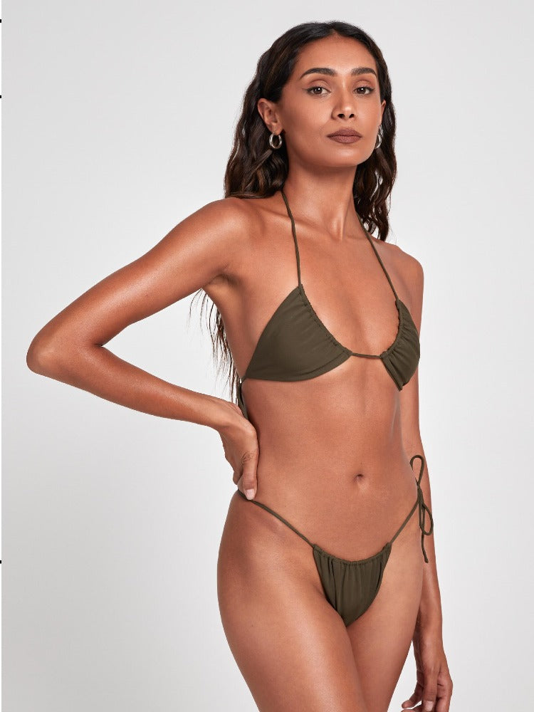 khaki green micro string bikini